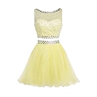 2 Piece Crystal Homecoming Dresses Boat Neck Short Prom Dress