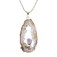 TUMBEELLUWA Natural Agate Pendant Necklace Druzy Irregular Slice Healing Crystal Quartz Handmade Jewelry for Women