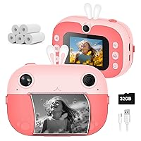 Kids Camera Instant Print, Bunny Digital Camera for Kids with Print Paper & 32G TF Card,1080P HD Digital Video Cameras,Christmas Birthday Gifts for Girls Boys 3-12 Years Old