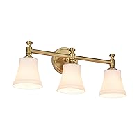 Bathroom Vanity Light Fixtures, Traditional Aged Brass 3 Lights Wall Sconce Lighting with Opal Glass Shade, Porch Wall Mount Light Fixture for Bathroom, Mirror Cabinets Hallway Stairs