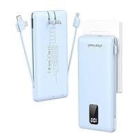 Charmast Portable Charger with Built-in Cables and AC Wall Plug, 10000mAh Ultra Slim Power Bank, External Battery Pack, Travel Accessories Compatible with iPhone 14/13, Samsung Galaxy, etc