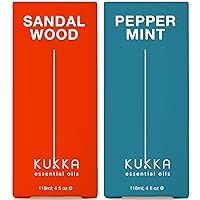 Sandalwood Essential Oils for Diffuser & Peppermint Oil for Hair Set - 100% Natural Aromatherapy Grade Essential Oils Set - 2x4 fl oz - Kukka