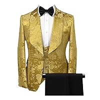 Mens 3 Pieces Wedding Suits Set Luxury Purple Gold Floral Print Formal Groom Jacket Dinner Blazer Pants Sets Or 50