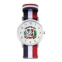 Dominican Republic Flag Logo Nylon Watch Adjustable Wrist Watch Band Easy to Read Time with Printed Pattern Unisex