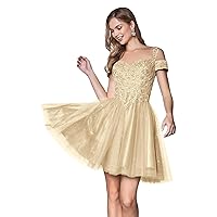 Maxianever Short Tulle Prom Dresses Women’s Plus Size Cold Shoulder Sparkly Lace Formal A Line Homecoming Dresses for Teens Champagne US22W
