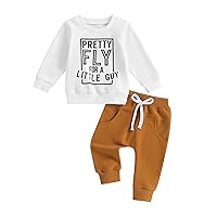 Toddler Baby Boy Clothes Set Solid Color Long Sleeve Crewneck Sweatshirt Top Casual Pants Set Cute Fall Winter Outfits
