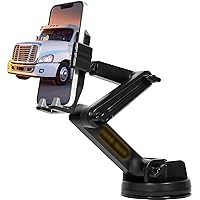 Truck Phone Holder Mount. Heavy Duty Phone Holder for Pickup & Truck, Dashboard Windshield 16.9 inch Long Arm with Super Suction Cup, Compatible with All Phone