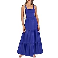 Beach Dresses for Women 2024 Sundresses for Women 2024 Solid Color Classic Simple Sexy Backless Loose with Sleeveless Ruched Dresses Royal Blue Medium