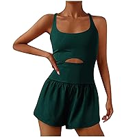 Jumpsuits For Women'S Uk Athletic Oversize Solid Color Rompers Ladies Sleeveless Round Neck Onesies Short Jumpers Casual Workout Vest Shorts Tummy Control One Piece Bodysuit Cut Out Outfits Sports