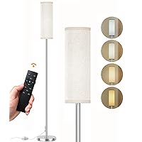 Floor Lamp for Living Room Bedroom, Modern Floor Lamp with Remote,Stepless Dimmable 12W Bulb Included,Nickel Pole and Beige Linen lampshade