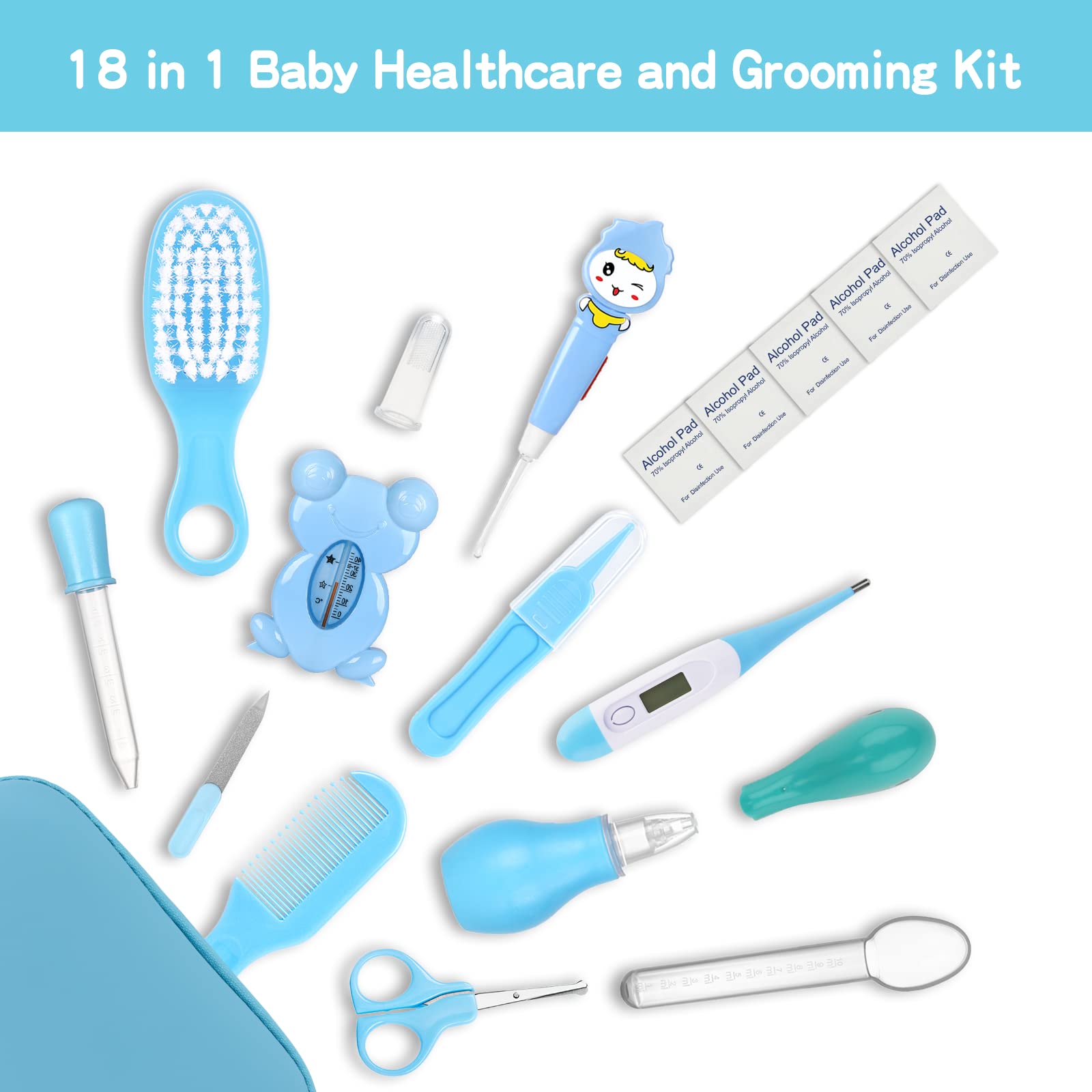 Baby Healthcare and Grooming Kit, Portable Baby Safety Care Set, Baby Essentials kit for Newborn (Blue 18 in 1)…