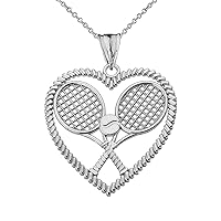 DETAILED TENNIS RACKETS IN HEART PENDANT NECKLACE IN WHITE GOLD - Gold Purity:: 10K, Pendant/Necklace Option: Pendant With 18