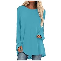 Crew Neck Shirts for Women Casual Long Sleeve Womens Blouses Tunic Lightweight Plus Size Graphic Tees for Women