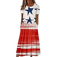Loungewear Short Sleeve Oversize Tunic Dress Womens Ugly Independence Day American Flag Soft Female Cotton White XXL