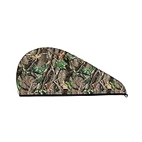 Hardwoods Green Camo Dry Hair Cap Towel with Button Super Absorbent Quick Dry Instant Hair Dry Wrap Hair Towels for Long Thick & Curly Hair, Soft Anti Frizz Microfiber Towel for Hair