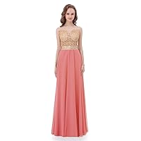 Women's Bridesmaid Chiffon Lace Beaded Prom Dresses Long Evening Gowns