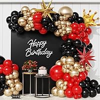 Black and Gold Red Balloon Arch Garland kit 150Pcs Red and Black Chrome Gold and Crown Exploding star Star Mylar Balloons for Casino Birthday Hollywood Theme Graduation Party Decorations