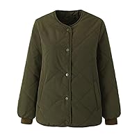 Basic Quilted Lightweight Jackets for Women Winter Warm Button Down Puffy Casual Coat with Pockets Solid Outerwear