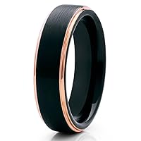 Black Tungsten Wedding Band 18k Rose Gold Tungsten Ring Men & Women 6mm Tungsten Carbide Ring Brush Finish Comfort Fit