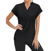MISS FORTUNE Women's Polo Shirts, Golf V-Neck Workout Tops, Moisture Wicking Ladies Golf Shirt Loose Fit for Tennis Yoga