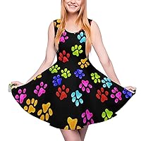 Color Dog Paw Prints Women's Summer Dress 2022 Mini Sundress Cute Swing Printed