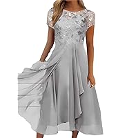 Women's Lace Dress for Party Bride Wedding Dress Plus Size Neck Knee Length Chiffon Lace Long Party Dress