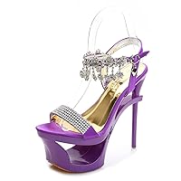 Women's Open Toe High Heeled Sandals with Rhinestone Channeling Ankle Strap Summer Dress Shoes Platform Stiletto high Heels Shaped Heels Sandals 5