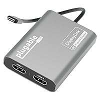Plugable USB C to HDMI Adapter, Dual Monitor 4K 60Hz for Apple Mac M1/M2/M3, DisplayLink Multiple Displays for Thunderbolt MacBook or iMac, Driver Required (USBC-6950M)