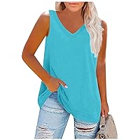 Summer Tank Tops for Women,Womens Plus Size Basic Tank Top V Neck Loose Tunic Tanks Casual Sleeveless Workout Shirt