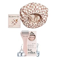 Flexi Satin-Lined Shower Cap and Ice Roller for Face (Pink) Bundle with Discount