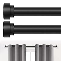 Black Curtain Rods for Windows 72 to 144 Inch(6-12Ft)2 Pack,1 Inch Diameter Heavy Duty Curtain Rods, Stainless Steel Single Curtain Rod Set, Telescoping Adjustable Drapery Rod with Cap End