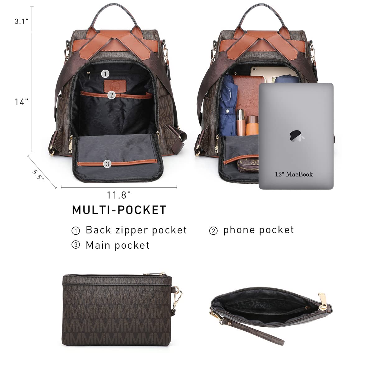 Mua MKP Women Fashion Backpack Purse Multi Pockets Signature Anti-Theft  Rucksack Travel School Shoulder Bag Handbag Wristlet trên Amazon Mỹ chính  hãng 2023 | Fado