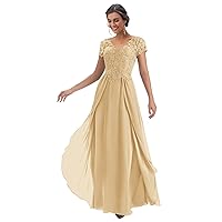 Lace Mother of The Bride Dresses for Wedding Chiffon Long Mother of The Groom Dresses with Short Sleeves