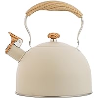 Tea Kettle 2.6 Liter Whistling Tea Kettle, Tea Pots for Stove Top Food Grade Stainless Steel with Wood Pattern Folding Handle, Loud Whistle Kettle for Tea, Coffee, Milk