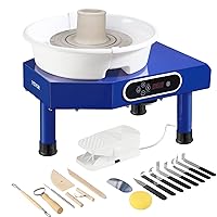 Pottery Wheel Adjustable 60-300RPM Speed Manual and Foot Pedal ABS Detachable Basin, 10in 350W LCD Ceramic Wheel Forming Machine, Blue 17 Pottery Accessories