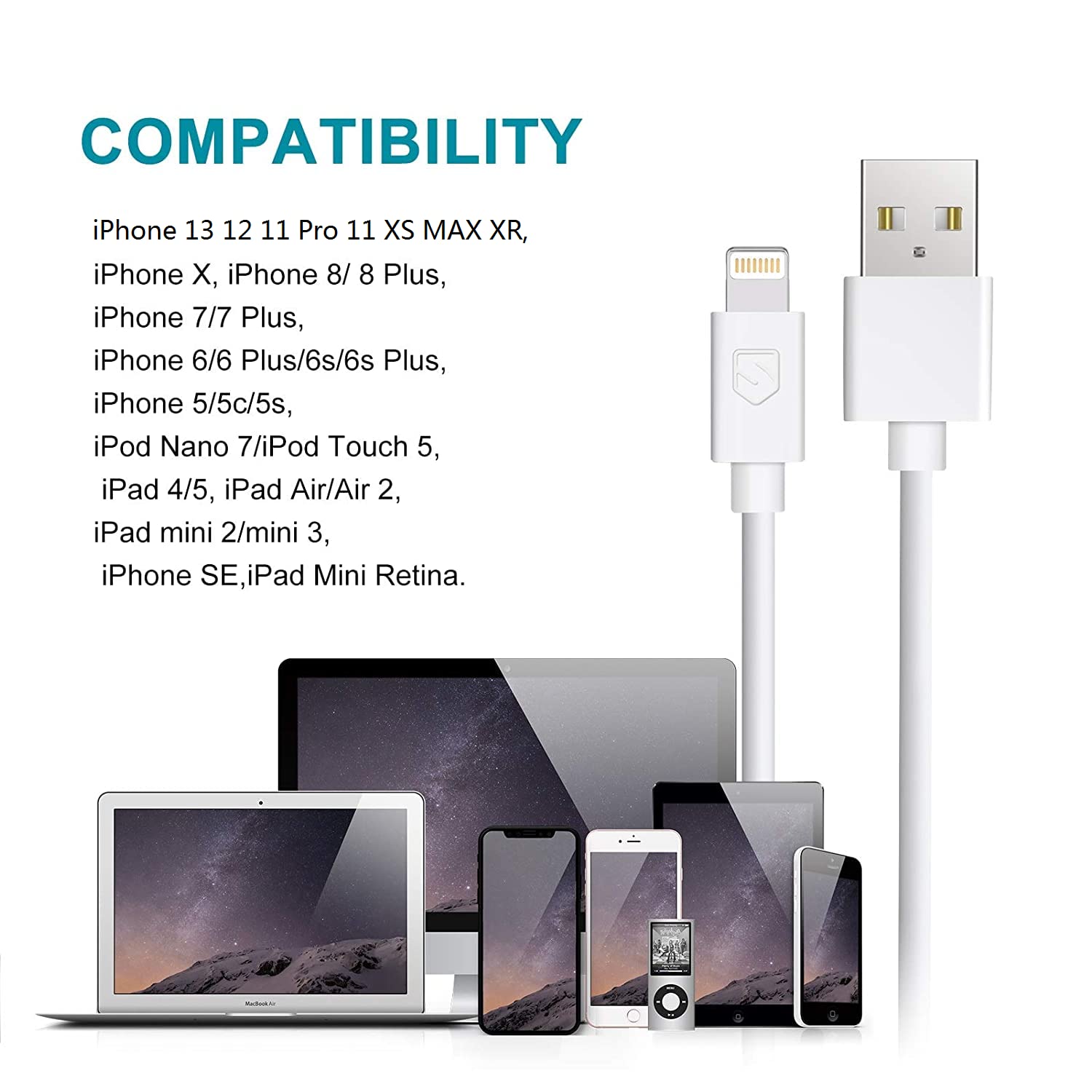 iPhone Charger, 4Pack 6FT Lightning to USB Charging Cable Cord Compatible with iPhone 13 12 11 Pro 11 XS MAX XR X 8 8Plus 7 7Plus 6 6Plus 6S 6SPlus 5 5S SE (S-06WH) 