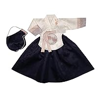 Hanbok Dress Girl Baby Korea Traditional Hanbok 100th days 15 Ages Kid Junior Dol Party Ivory Top Navy Skirt Oriental Silk