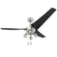 Honeywell Ceiling Fans Phelix, 56 Inch Contemporary Indoor LED Ceiling Fan with Light, Pull Chain, Dual Mounting Options, Modern High Performance Blades, Reversible Motor - 50611-01 (Brushed Nickel)