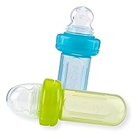 2pk EZ Squee-Z Silicone Self Feeding Baby Food Dispenser, 2-Pack, Aqua and Green