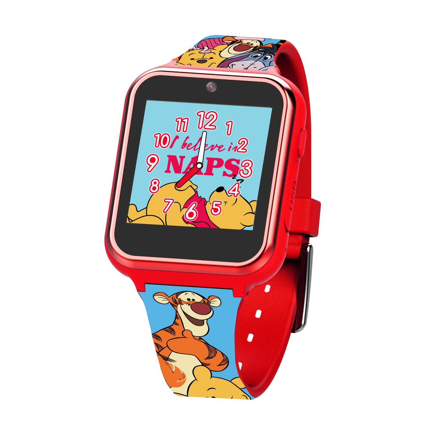 Accutime Winnie The Pooh Kids Educational Learning Touchscreen Pink Smart Watch Toy with Multicolor Strap for Girls, Boys, Toddlers - Selfie Cam, Games, Alarm, Calculator, Pedometer (Model: WP4007AZ)