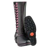 Milwaukee Leather MBL9367 Women's Black 14-inch Leather Harness Motorcycle Boots with Fuchsia Accent Lacing - 10
