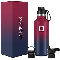 IRON °FLASK Sports Water Bottle - 3 Lids (Narrow Spout Lid) Leak Proof Vacuum Insulated Stainless Steel - Hot & Cold Double Walled Insulated Thermos, Durable Metal Canteen - Dark Rainbow, 32 Oz