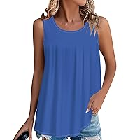 Womens Tank Tops Summer Pleated Crew Neck Sleeveless Tops for Women Ruched Loose Fit Cute Casual Tunic Tees