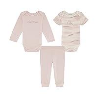 Calvin Klein Baby Girls Creeper & Pant 3-piece Set, Everyday Casual Wear, Ultra-soft & Comfortable Fit