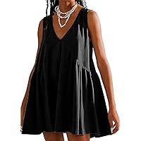 BIRW Womens Summer Dresses Casual 2024 Sleeveless Mini Tunic V Neck Short Tank Dress Loose Swing Sundress with Pockets