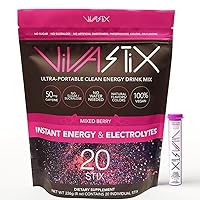 VivaStix Instant Energy Powder - Ultra-Portable 20 Tubes | Keto & Vegan Friendly Mixed Berry Flavor with No Artificial Sweetener - Pour Directly In Mouth Or Mix With Beverage - Sugar & Gluten Free