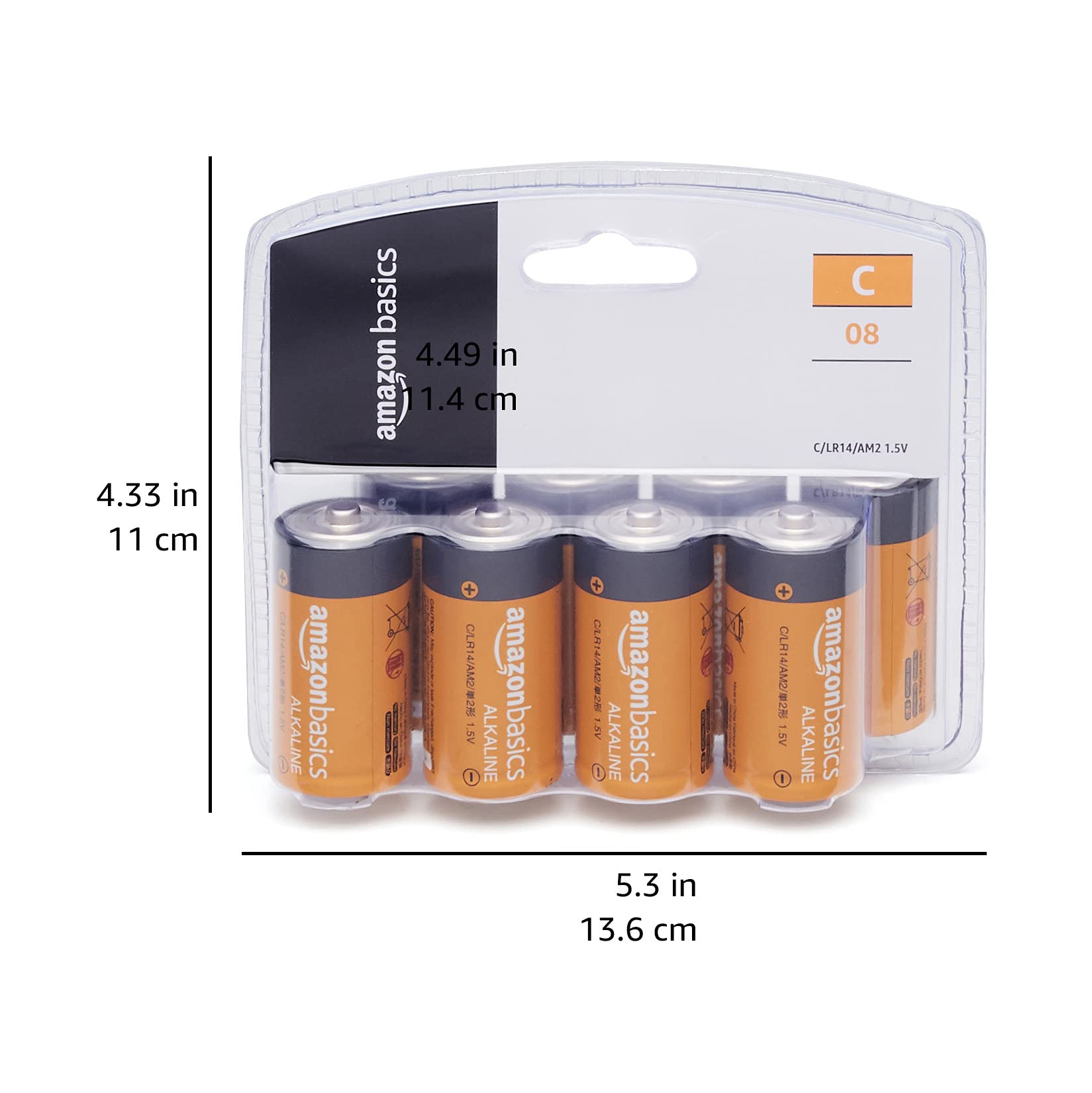 Amazon Basics 8-Pack C Cell Alkaline All-Purpose Batteries, 1.5 Volt, 5-Year Shelf Life