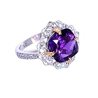 Beautiful Amethyst & White Topaz Gemstone 925 Solid Sterling Silver Ring Handmade Jewelry For Girls