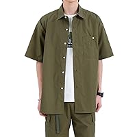 通用 Spring/Summer Cotton Mid Sleeve Shirt Men's Loose Casual Lapel Top Cotton Cardigan Jacket,1,L