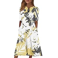 Women's Floral Flowy Sundress V Neck Short Sleeve Boho A-Line Mini Dress Summer Beach Swing Tank Dress 2024